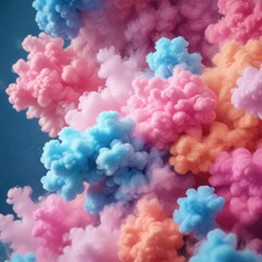 Fototapeta premium Densely packed puffs of colorful smoke that rise into the air like cotton candy, carefree, lively, smoke