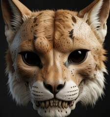 Detailed bobcat skull with fur texture and facial features , anatomy, facial features