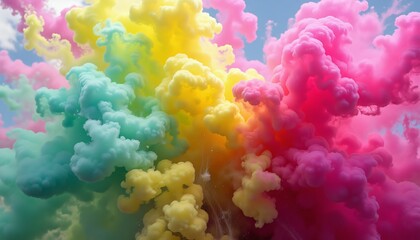 Fototapeta premium Color spreading around, pink, green, blue, yellow etc with theme of Holi festival. AI Generated