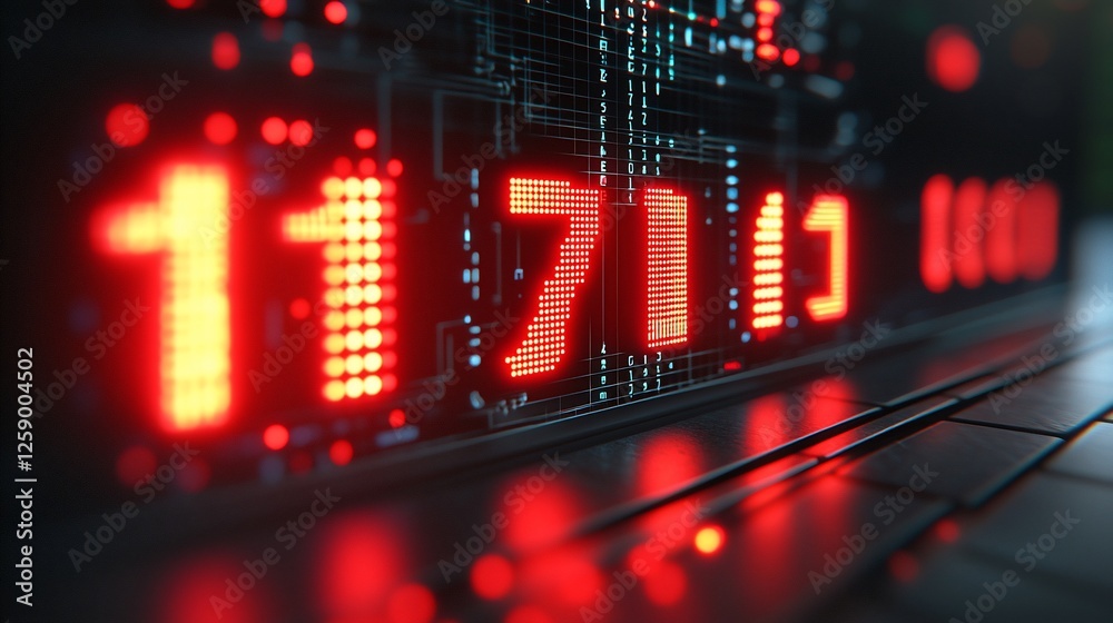 Poster red digital 11711 counter, futuristic tech background, data processing