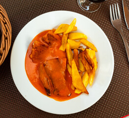 Typical Spanish dish: tuna stew in tomato sauce with potatoes