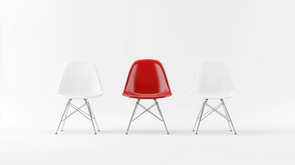 Minimalist design with red and white modern chairs arranged on clean background