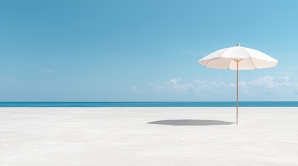 Fototapeta premium Beach umbrella, clear sky, tranquil ocean; summer vacation
