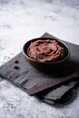 Sweet red bean paste, anko in a brown bowl