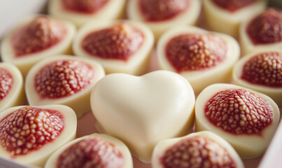 White chocolate-covered figs arranged in an elegant heart shape, inspiring gourmet artful dessert presentation uniquely