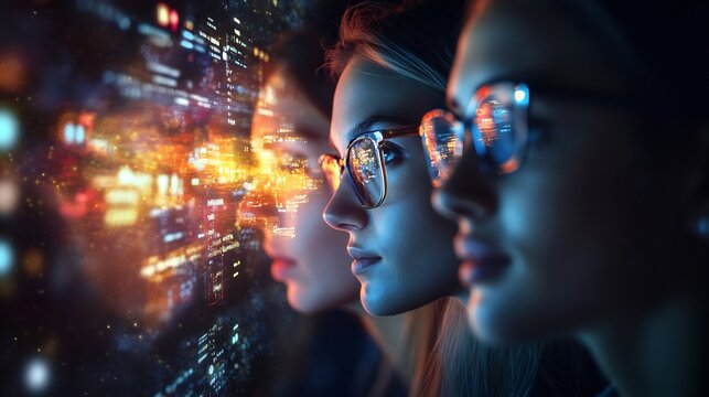 Group of online user engaging virtual poll choose next product design their face illuminated glow of their screen modern tech savvy atmosphere represents how business leverage co creation involving