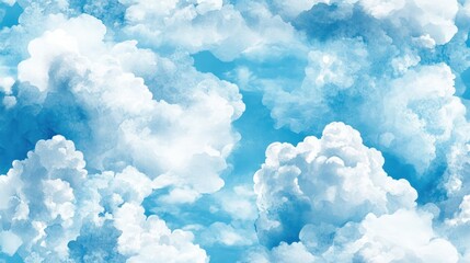 Naklejka premium Blue sky with fluffy white clouds background.