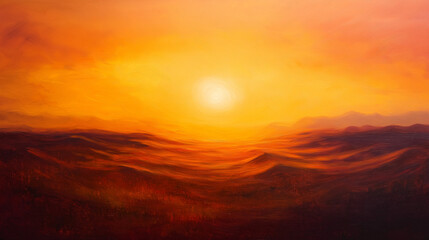 Obraz premium Desert at sunset where the warm, radiant glow of the setting sun creates enchanting silhouettes