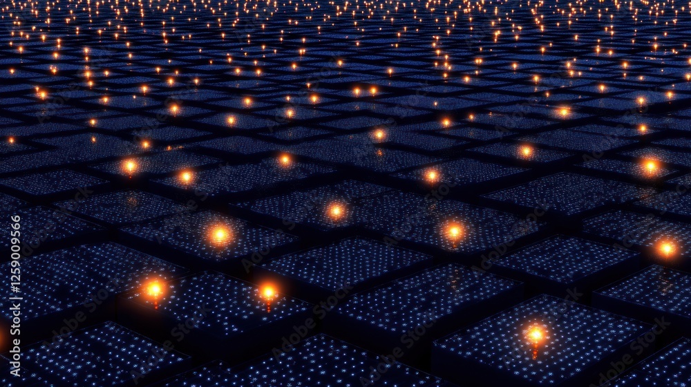 Wall mural abstract digital grid with glowing nodes.