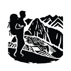 Fototapeta premium Backpacker Silhouette at Machu Picchu