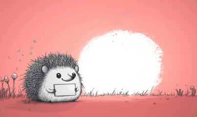 A charming hedgehog drawn in clean minimalist line art exudes gentle warmth and playful sophistication