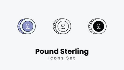 Pound Sterling Icons thin line and glyph vector icon stock illustration