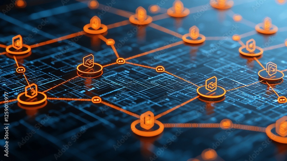 Aufkleber Secure network data nodes; digital technology background
