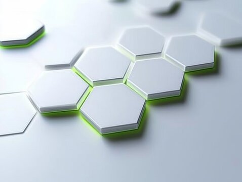 Abstract white honeycomb pattern with glowing green accents