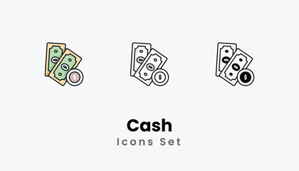 Cash Icons thin line and glyph vector icon stock illustration