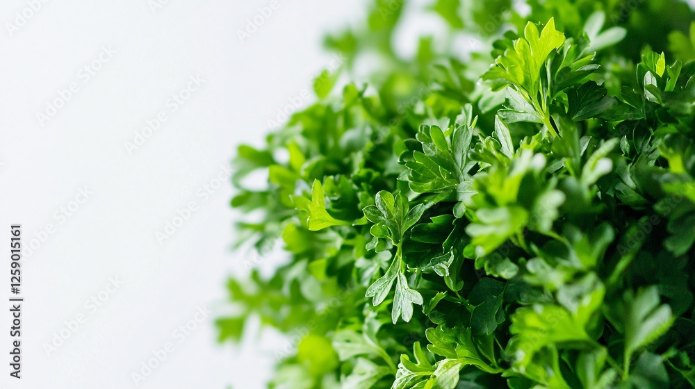 Poster Close-up of vibrant green curly parsley adding a refreshing and aromatic touch to culinary scenes
