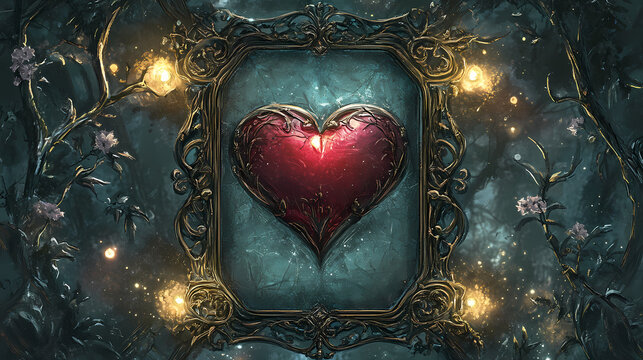 Heart. card of lenormand oracle deck gothic mysteries. Arcane Orreries. Illustration