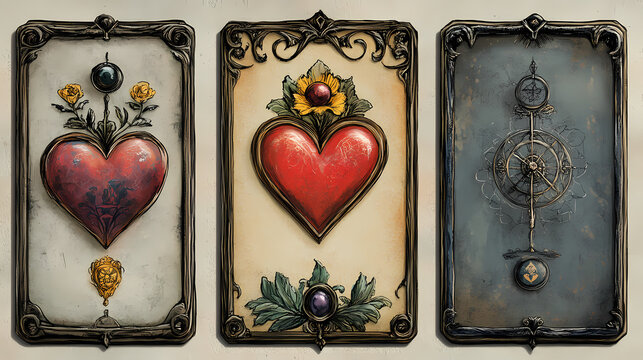 Heart. card of lenormand oracle deck gothic mysteries. Arcane Orreries. Illustration