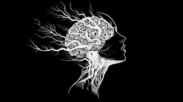 Human brain esoteric body head shape anatomy with artery brain nervous system electrogram and soul energy wave illustration ,generated ai. Arcane Orreries. Illustration