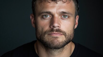 Fototapeta premium Man's serious portrait, dark background, headshot