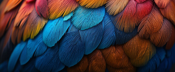 Obraz premium Stunning abstract background art featuring a close-up of bright tropical bird plumage in a smooth rainbow color gradient.
