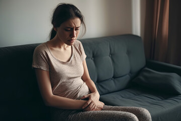 Obraz premium Sad pregnant woman sitting in room alone
