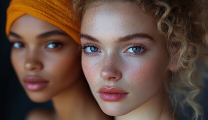 Obraz premium Close-Up of Two People with Curly Hair, One in an Orange Hat