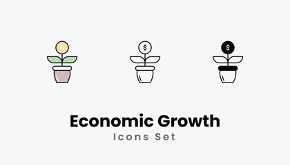 Economic Growth Icons thin line and glyph vector icon stock illustration