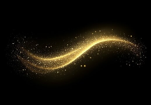 Golden sparkle wave, dark background, design element
