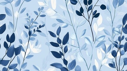 Seamless doodle botanicals pattern in a winter color palette of pale dusty blue and white. Seamless botanical pattern in pastel blue and white. All over abstract floral print 