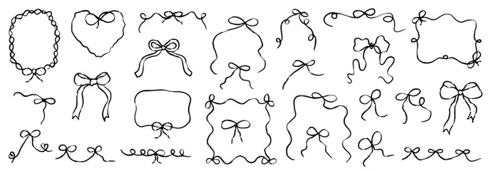Coquette bow ribbon cute set. Coquette vintage girly set. Ribbon vintage for valentine design. Vector aesthetic illustration