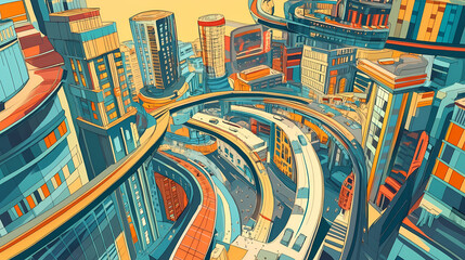 Obraz premium Ai and machine learning in smart cities. Gravity-Warped Cities. Illustration