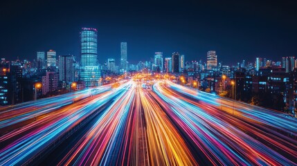 Obraz premium Cityscape Night Highway Light Trails City Traffic