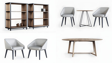 Modern furniture collection element set isolated