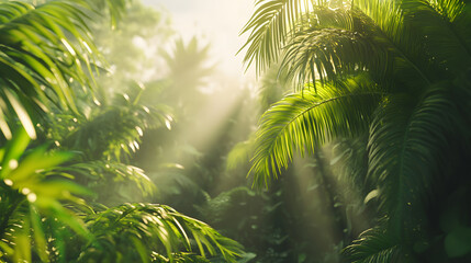 Sunbeams Filtering Through Lush Tropical Rainforest Canopy