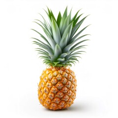 Fototapeta premium Whole pineapple fruit with spiky green leaves, isolated on a white background