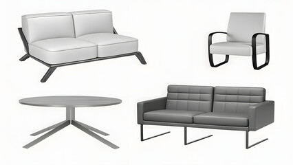 Fototapeta premium Modern furniture collection element set isolated
