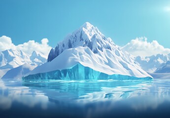 Arctic iceberg peak, serene ocean, mountains, digital art, climate change