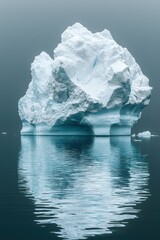 Obraz premium Massive iceberg floating serenely in calm waters under a gray sky at twilight