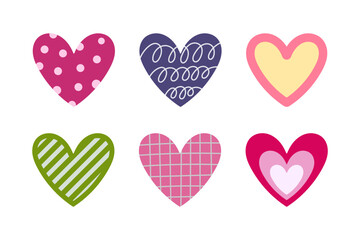 Set of different hearts icons. Colored silhouette. Front view. Vector simple flat graphic illustration. Isolated object on white background. Isolate.