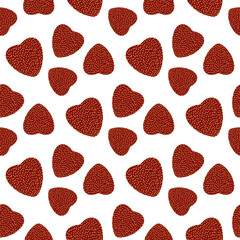 Small red hearts with speckles isolated on white background. Cute seamless pattern. Vector simple flat graphic illustration. Texture.