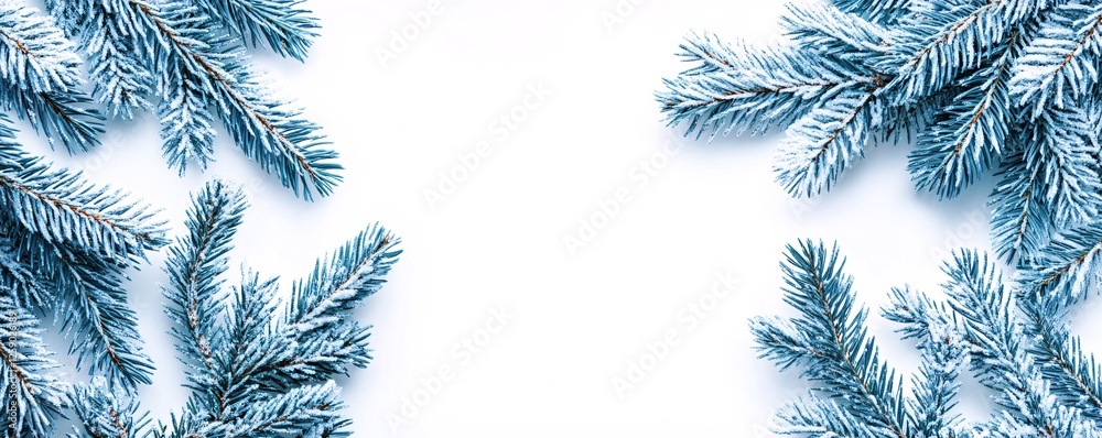 Aufkleber snowy fir tree branches christmas border on white background with space for text