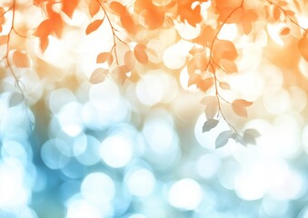 Obraz premium Autumn leaves silhouettes on branches over bokeh background
