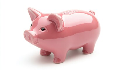 Obraz premium Pink piggy bank on white background