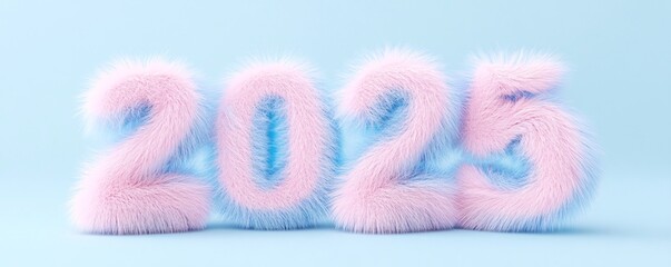Naklejka premium Fluffy 2025 numbers celebrating new year on blue background