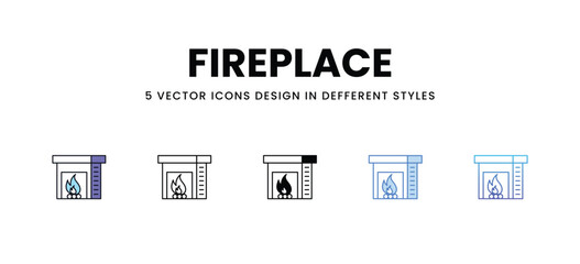 Fireplace vector icons set stock illustration