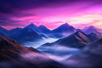 Serene Twilight Mist Over Majestic Purple Mountains