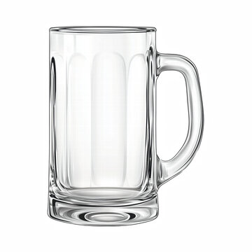 Realistic empty glass beer mug with sturdy handle and thick transparent glass, classic drinkware for beverages, isolated on transparent background. Generative Ai.