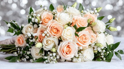 Elegant peach and white rose bridal bouquet