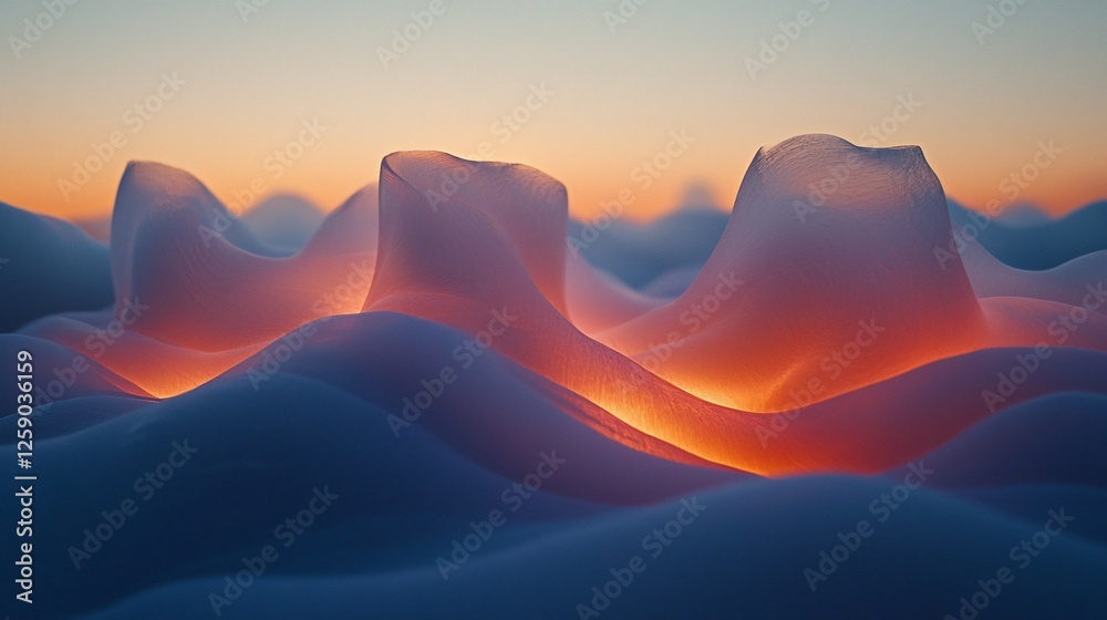 Poster Sunset over glowing abstract landscape; digital art, website background